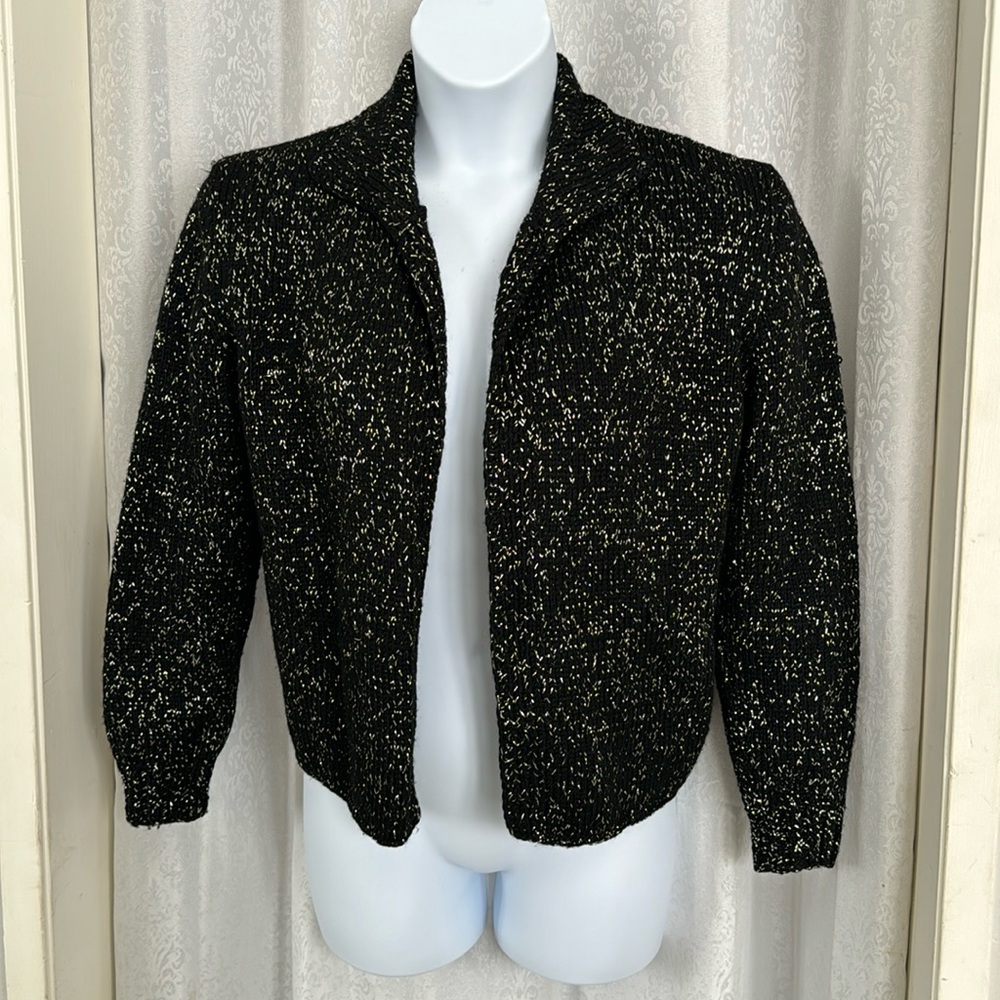 HANDMADE BLACK & METALLIC GOLD SWEATER JACKET SZ: XL